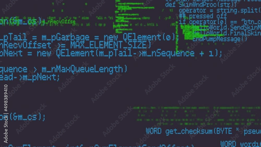 Poster animation of green and blue data and information processing on dark background