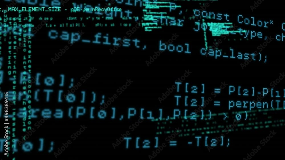 Poster animation of blue data and information processing on dark background