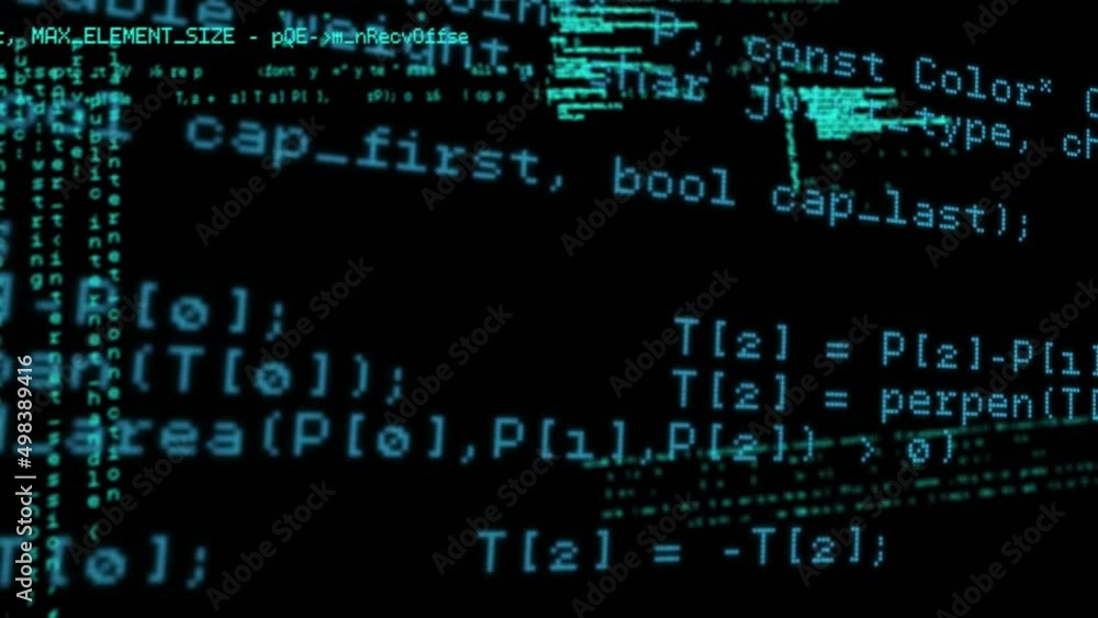 Poster animation of blue data and information processing on dark background
