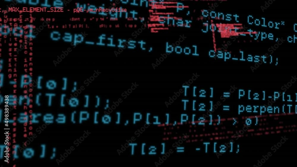 Poster animation of red and blue data and information processing on dark background