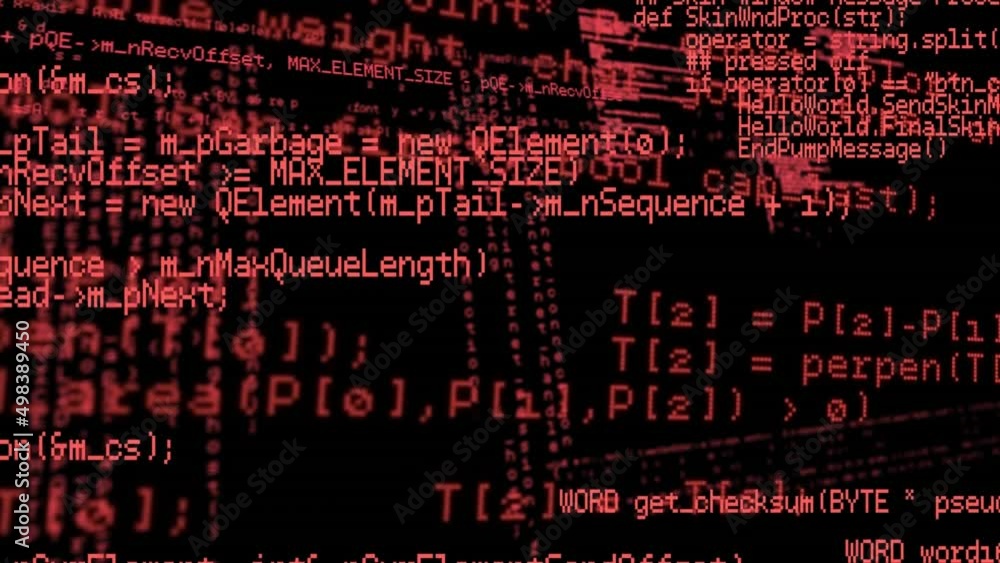Poster animation of red data and information processing on dark background