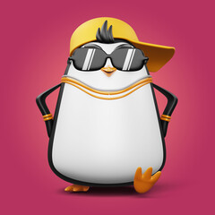 Cute penguin, cute animal, 3d rendering illustration
