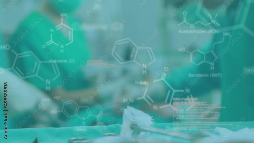 Aufkleber animation of medical information and data processing over surgeons at work in operating theatre
