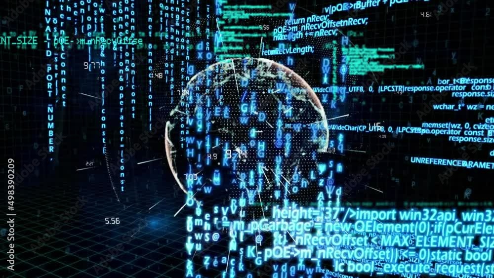 Poster animation of data processing with glowing globe