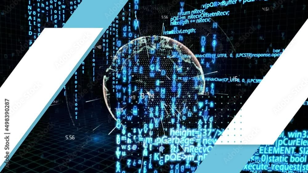 Poster animation of globe with connections and blue data processing