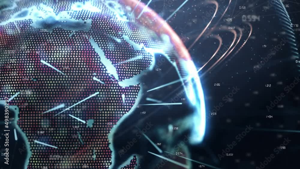 Poster animation of network of connections with glowing globe spinning