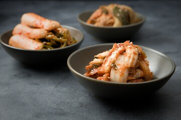 Bowls of Kimchi. A Korean side dish.