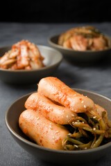 Bowl of delicious radish kimchi.