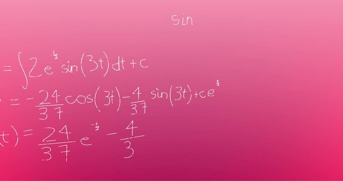 Animation of hand written mathematical formulae over pink background