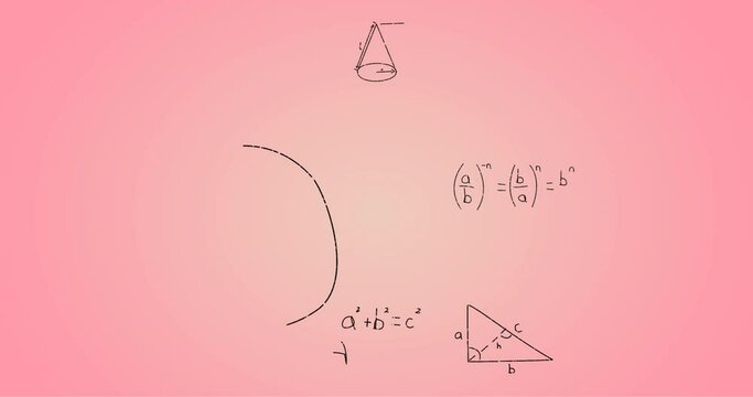 Animation of hand written mathematical formulae over pink background