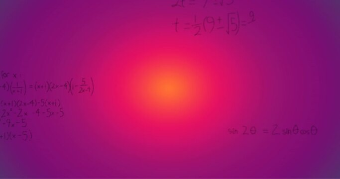Animation of hand written mathematical formulae over pink background