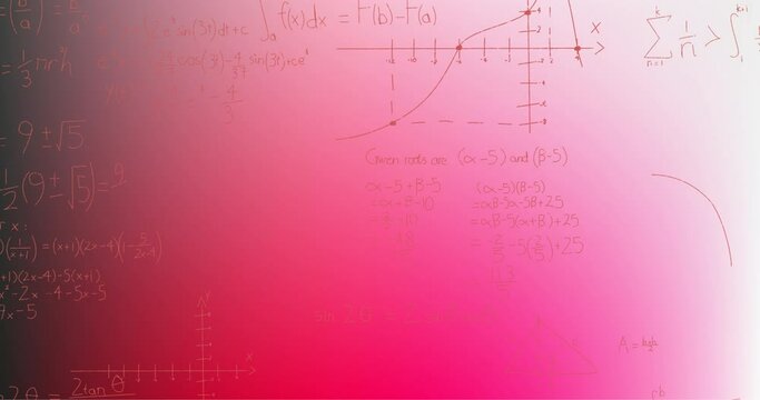 Animation of hand written mathematical formulae over pink background