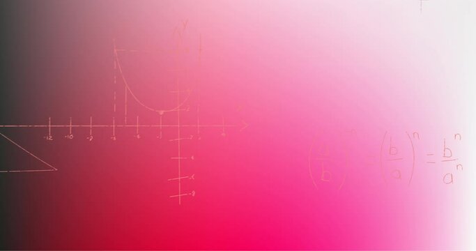 Animation of hand written mathematical formulae over pink background
