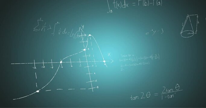 Animation of handwritten mathematical formulae over blue background