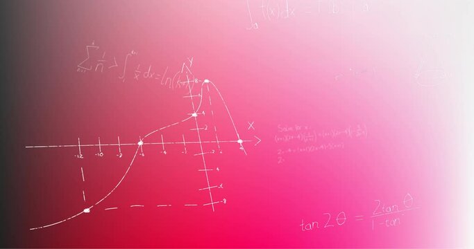 Animation of hand written mathematical formulae over pink background