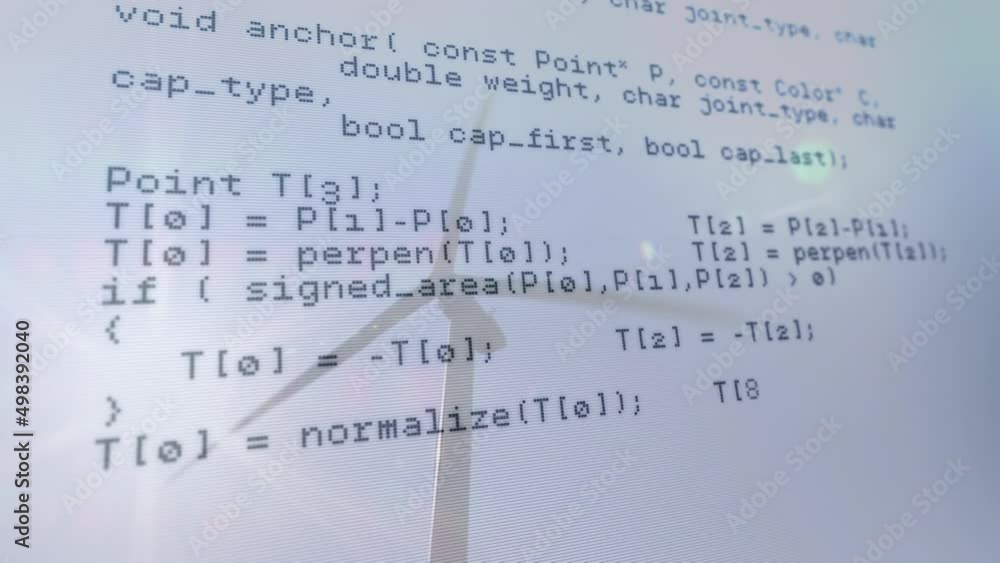 Poster animation of data processing over wind turbine and sky with sun