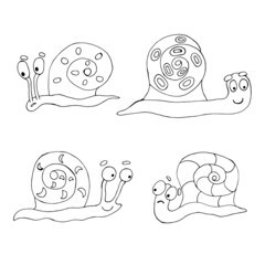 Funny snails. Vector illustration. Comics. Coloring for children and adults. Cartoon.