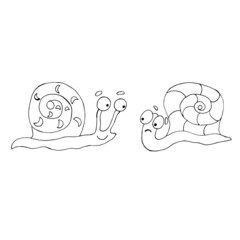 Funny snails. Vector illustration. Comics. Coloring for children and adults. Cartoon.