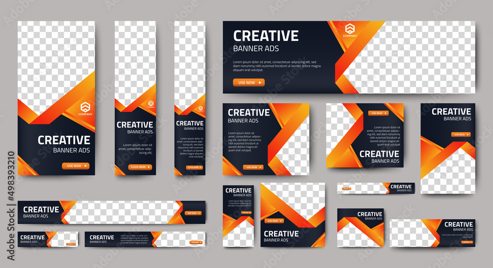 Poster business banner design web template set, horizontal header web banner. modern gradient black and yel