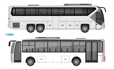 set of realistic passangers bus or travel bus side view and front back view or mockup automotive public transport template. eps vector