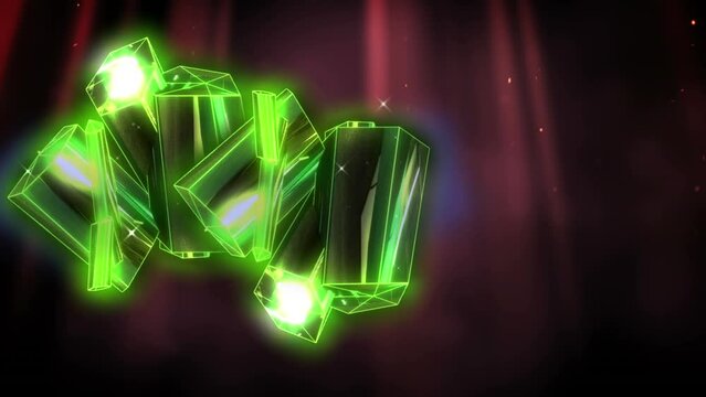 Animation of green diamonds moving over red and black background