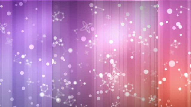 Animation of molecules moving over violet and pink background