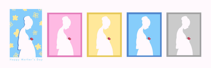 Happy pregnant woman postcard linear lettering with swishes.  Hand drawn elegant modern vector postcard clip art,  happy Mother’s Day, Greeting card text template.