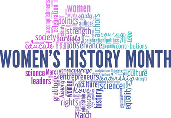 Women's History Month conceptual vector illustration word cloud isolated on white background.
