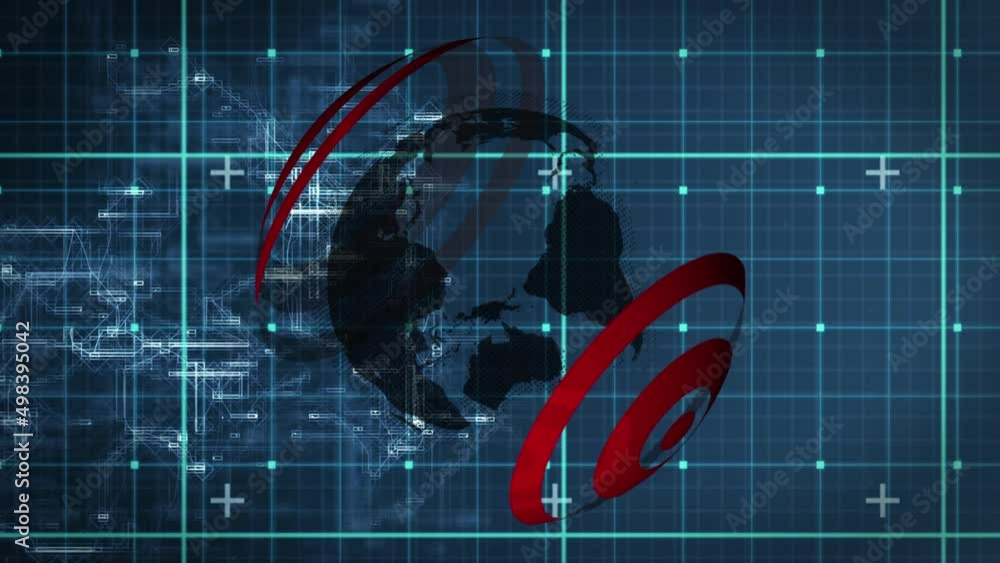 Poster animation of globe rotating over checked blue space