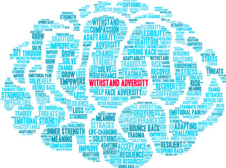 Withstand Adversity Word Cloud on a white background. 