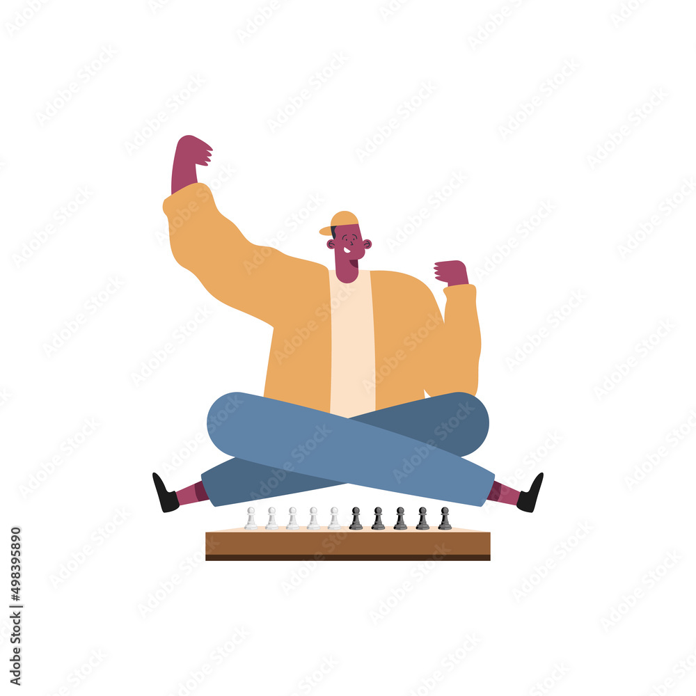Poster man with chess board game
