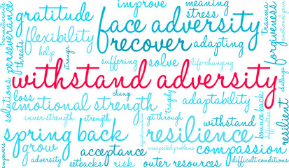 Withstand Adversity Word Cloud on a white background. 