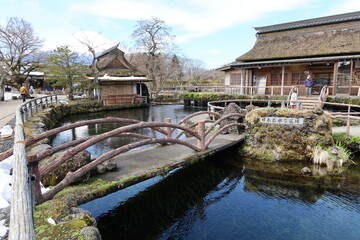 Kagami-ike Pond of Oshino-hakkai Eight Ponds in Oshino-mura Village in Minamitsuru-gun County in Yamanashi Prefecture in Japan 日本の山梨県忍野村の忍野八海の鏡池と富士山