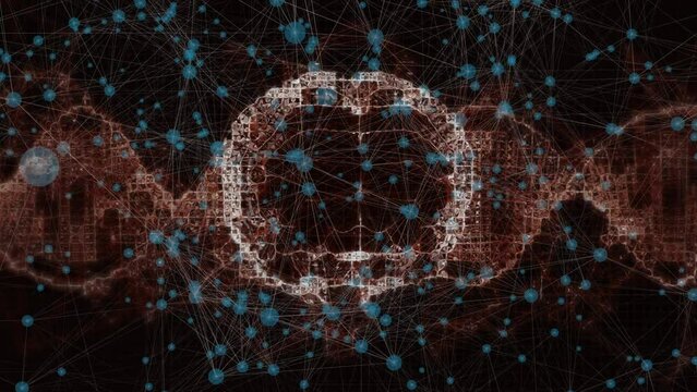 Animation of network of connections with human brain and dna strand spinning