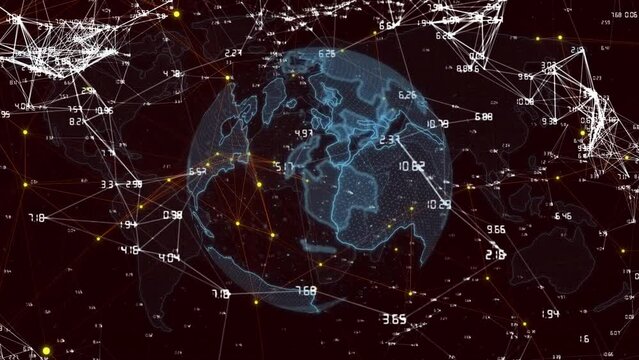 Animation of network of connections with numbers and globe