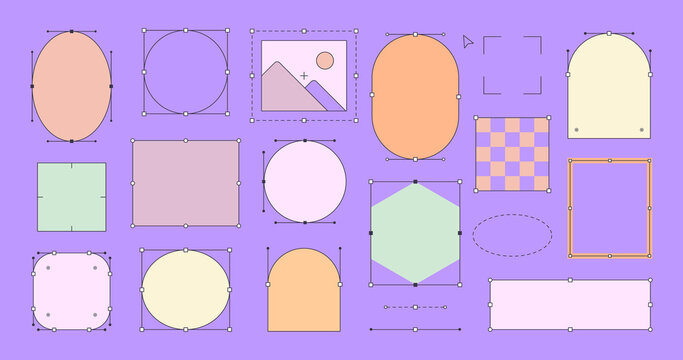 Abstract Geometric Frames Bezier Curve Set. Designer Work Tools Illustration in 90s Pop Style. Vaporwave elements