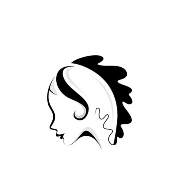 silhouette logo design face woman leaf