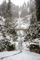 Multnomah Falls in Winter, Oregon-USA