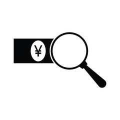 Japanese yen mark in a loupe isolated vector illustration