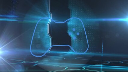 Animation of game pad controller over blue background - Powered by Adobe