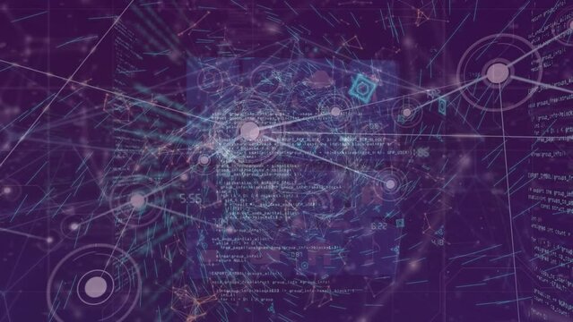 Animation of network of connections over data processing and globe