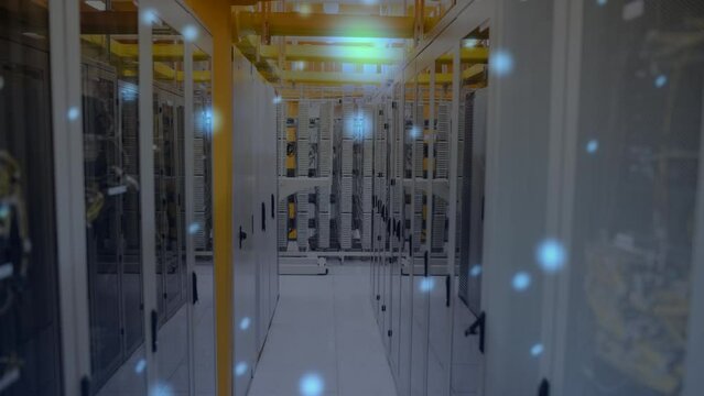 Animation of lights and dots floating over servers