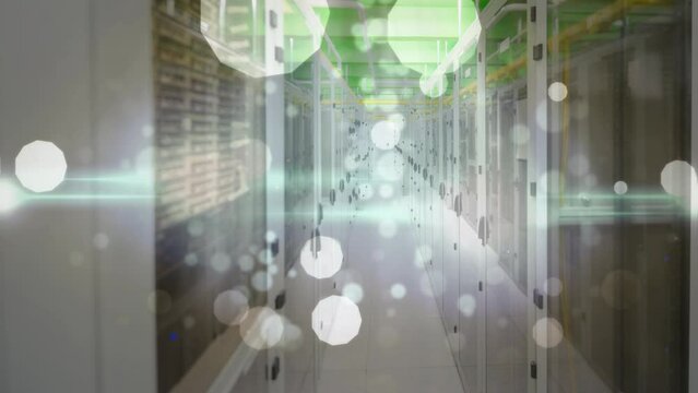 Animation of lights and dots floating over servers