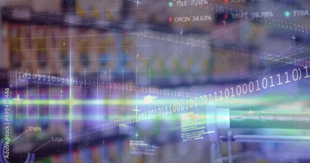 Poster animation of data processing over trolley in shop