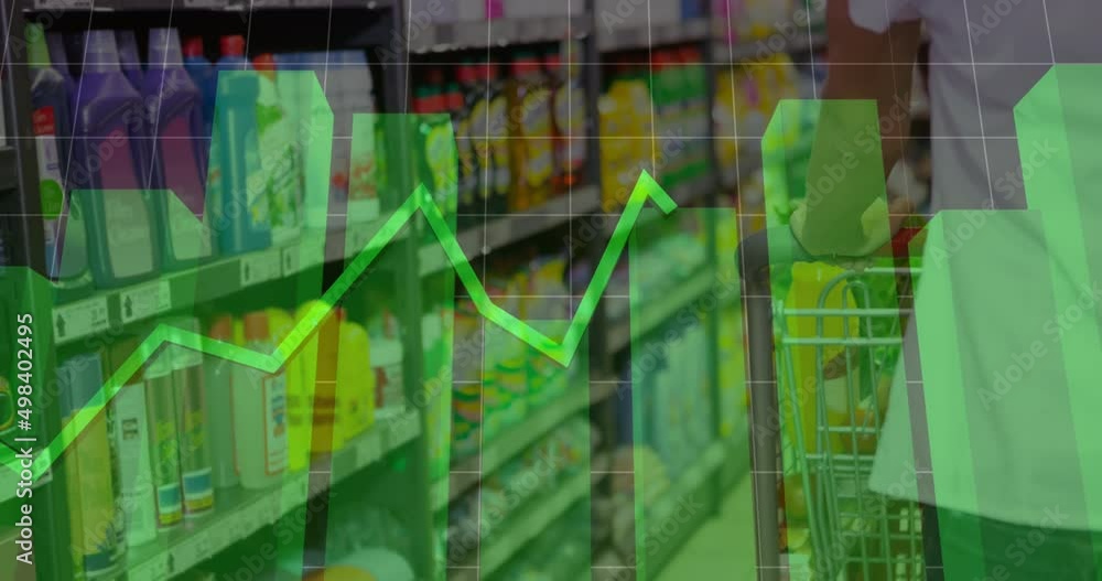 Aufkleber animation of data processing over caucasian man with trolley in shop