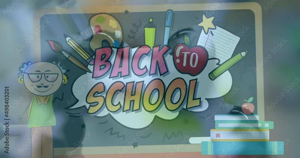 Poster animation of back to school text over models in lab