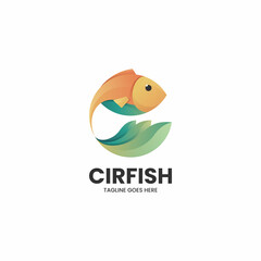 Vector Logo Illustration Circle Fish Gradient Colorful Style.