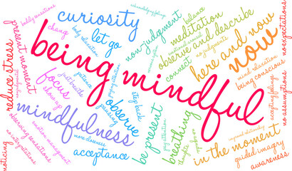 Being Mindful Word Cloud on a white background. 