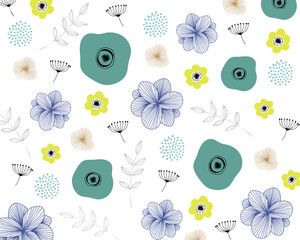 北欧線画花背景（サマーカラー）