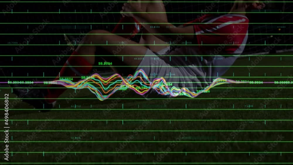 Aufkleber animation of graphs and data over caucasian soccer player suffering at stadium